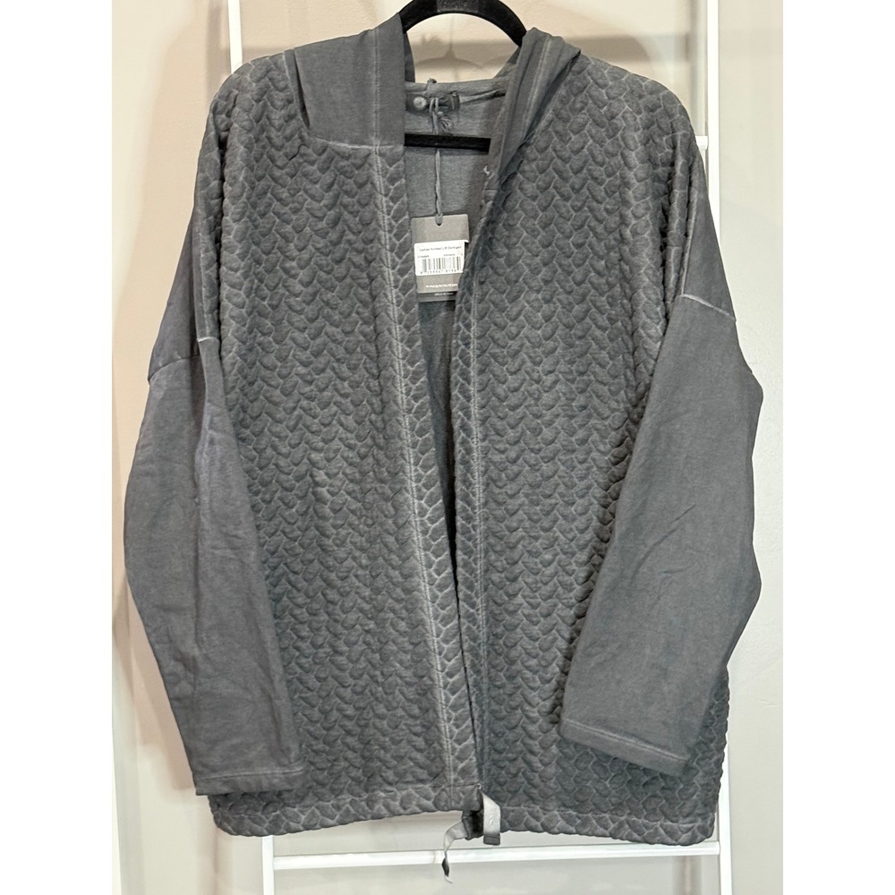 M Made in Italy Women‎ Gray Textured Hooded Cardigan Size L NWT Lagenlook Luxury